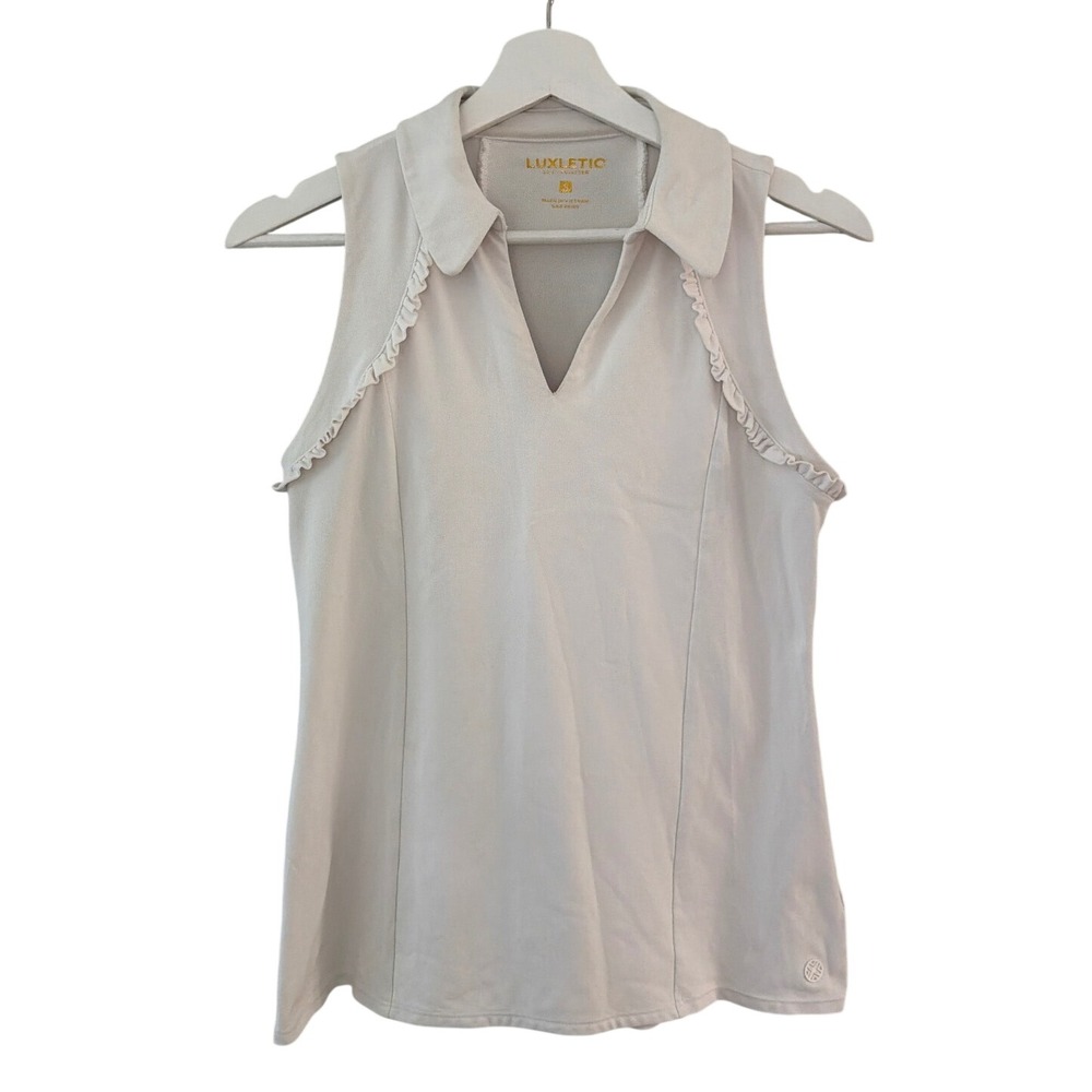 Lilly Pulitzer Luxletic Martina Polo Top Resort White UPF 50+Ruffle Sleeveless S - Picture 4 of 10